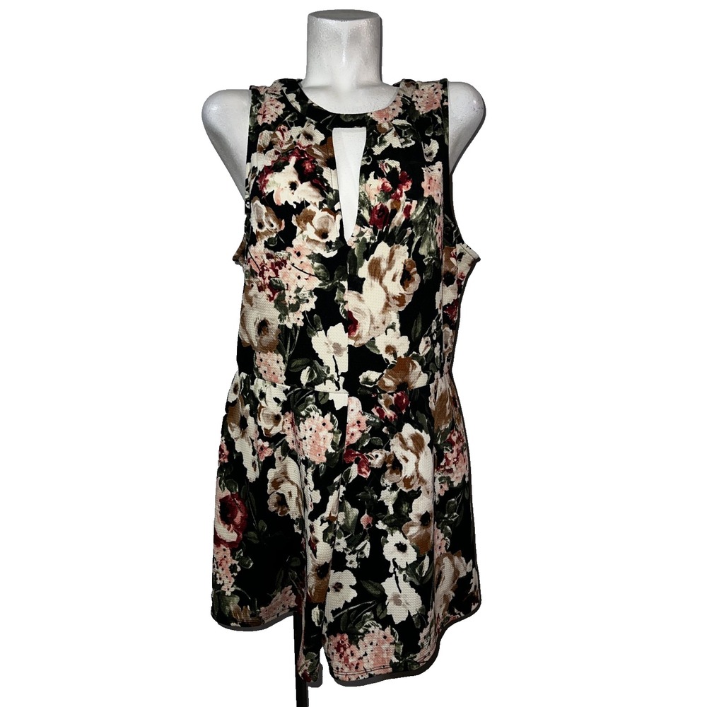 Forever 21 Plus Size 2X Floral Keyhole Neck Sleeveless Romper Black Pink Cream